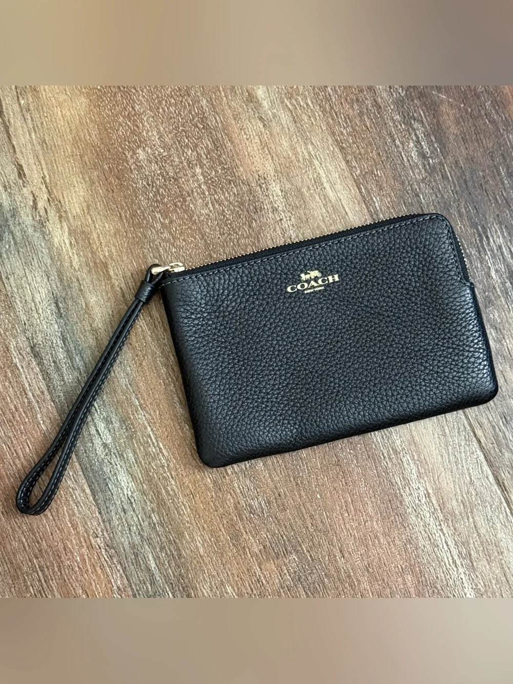 Coach Pebbled Leather Corner Zip Wristlet